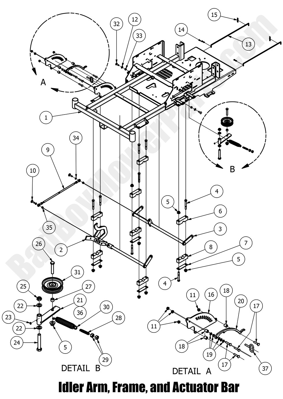 1322 - Bad Boy Mower Parts Lookup > 2016 > Compact Outlaw > Idler Arm, Frame & Actuator